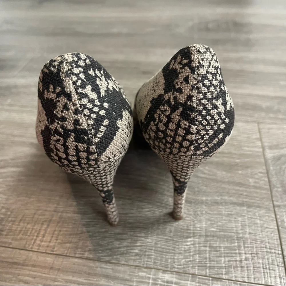 J. Crew Snake Print Pointed Toe Pumps in Black and Cream